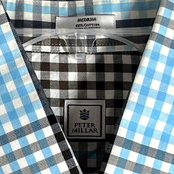 Peter Millar Men's Shirt Medium Button Front Unique Colors Aqua Brown Blk Preppy - Picture 3 of 8